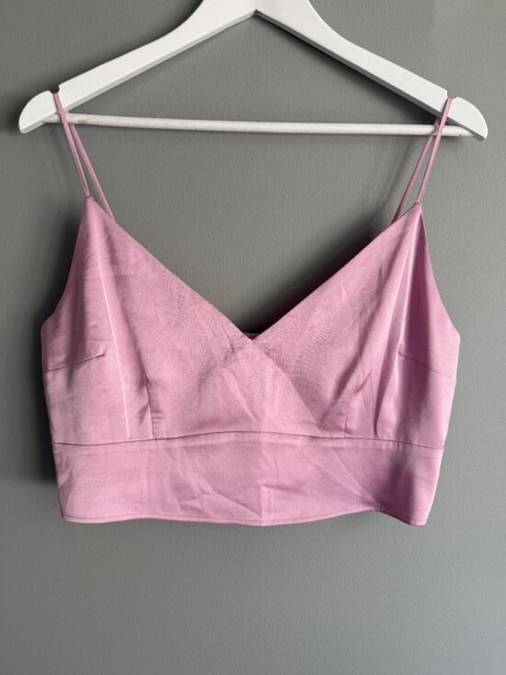 Abercrombie & Fitch Satin Cami Crop Top L NWT Mauve V-Neck Quiet Luxury Coquette